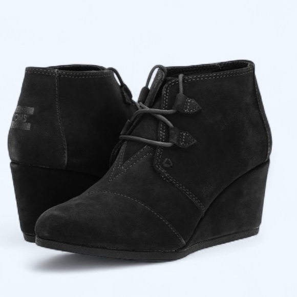 TOMS Suede Kala Wedge Booties Black Lace Up Women’s Size 10 - Picture 3 of 10